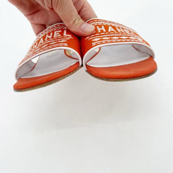 Chanel Vintage Orange Canvas Embroidered Kitten Heel Mule Slide Sandal EU 39 - Picture 6 of 13